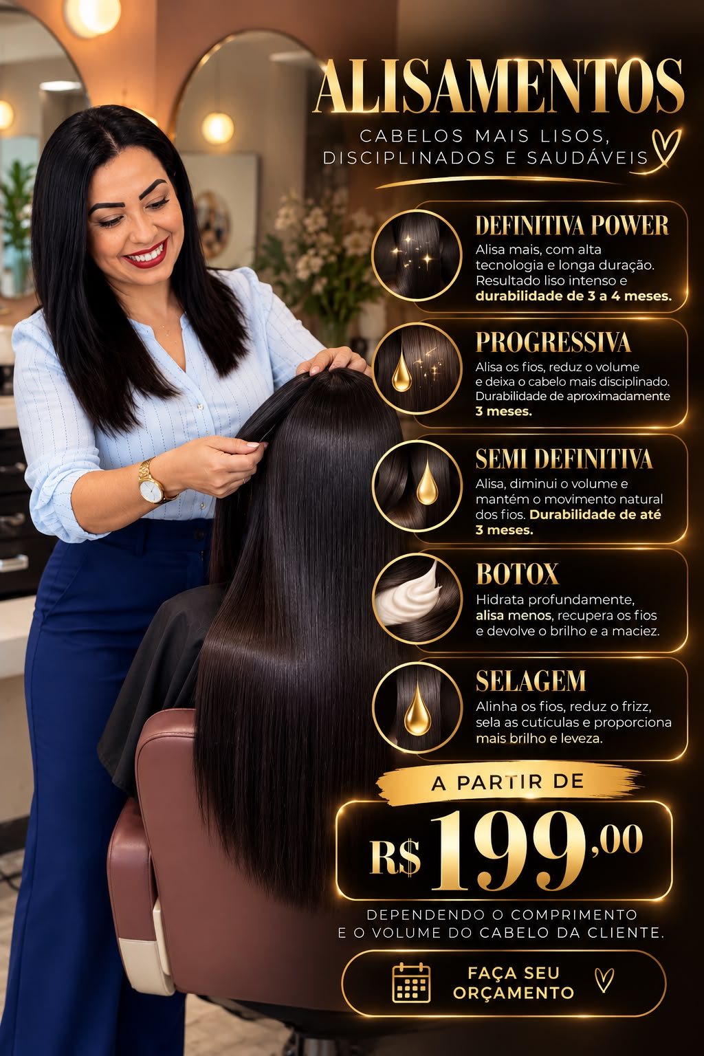 Anúncio do Salão Kharina Ribeiro: Alisamentos